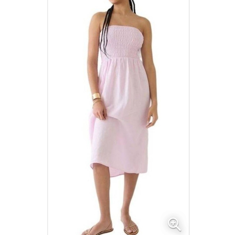 NWT J. Crew Strapless Smocked Linen Dress Lavender Large Resortwear Preppy Chic - Picture 5 of 14